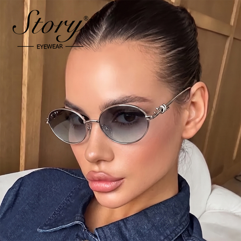 Yellow Streetwear Brand - STORY Retro Metalen Montuur Ovale Zonnebril